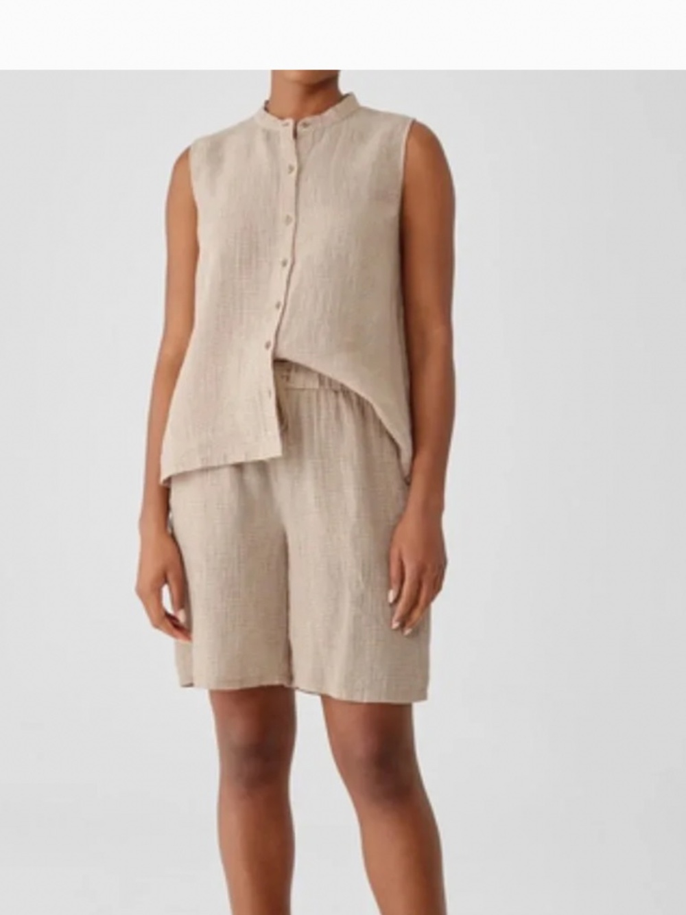 Eileen Fisher (NWT) Pebble Houndstooth Organic Linen Shorts